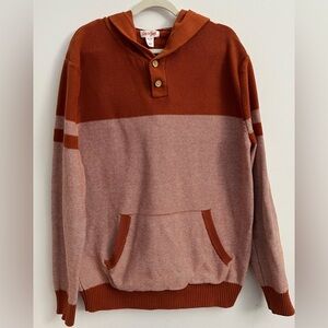 Cat & Jack Boys Knit Hooded Henley Sweater Hoodie XL (16) Rust & Stripe